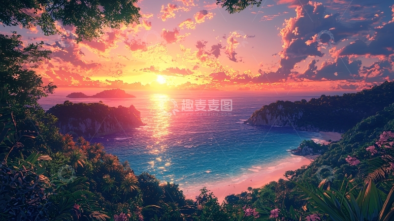 高清大图下载【趣麦麦图】唯美日落海景图