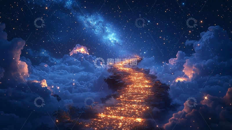 高清大图下载【趣麦麦图】梦幻星空云海之路