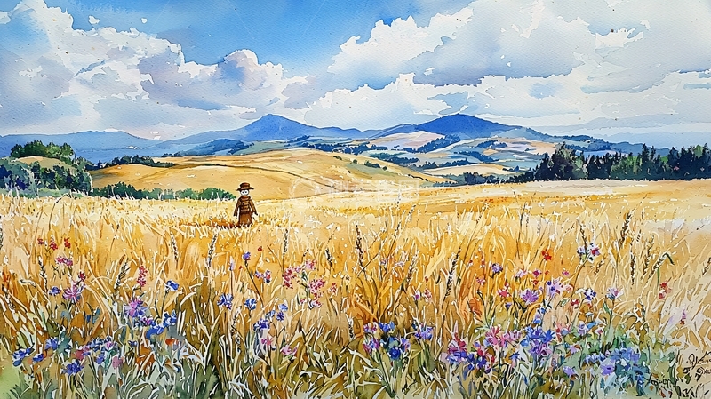 高清大图下载【趣麦麦图】水彩田园风景