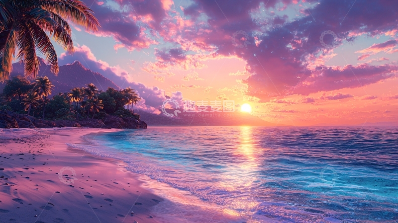 高清大图下载【趣麦麦图】热带海滩日落