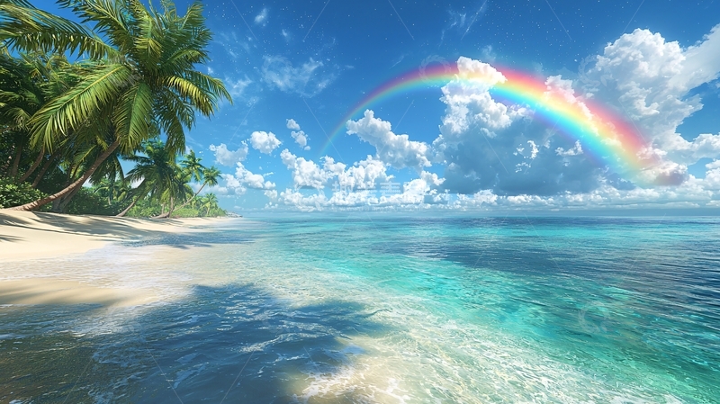 高清大图下载【趣麦麦图】热带海滩彩虹风景图