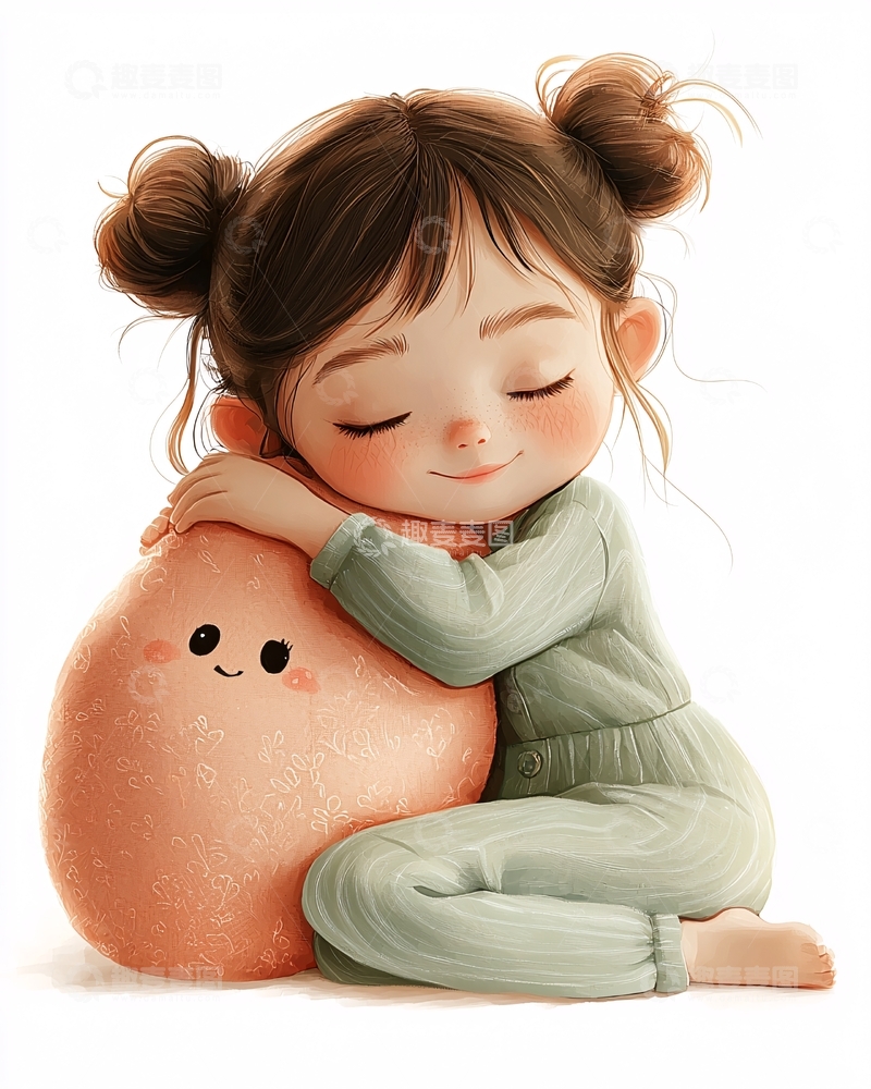 高清大图下载【趣麦麦图】可爱女孩抱着毛绒玩具