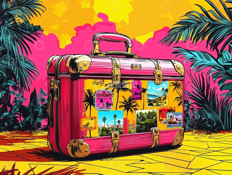 高清大图下载【趣麦麦图】粉色复古旅行箱