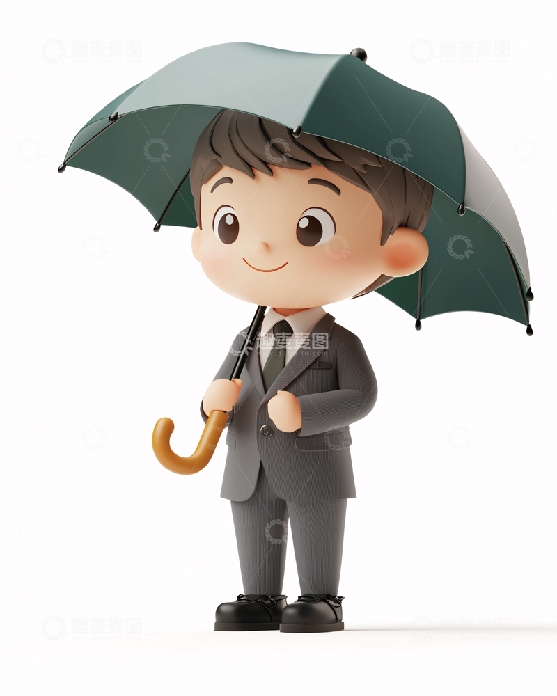 高清大图下载【趣麦麦图】卡通商务男孩撑伞