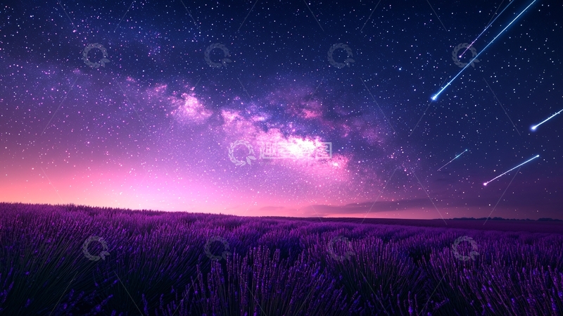 高清大图下载【趣麦麦图】紫色薰衣草星空