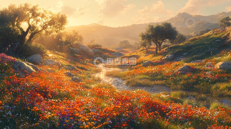 高清大图下载【趣麦麦图】阳光洒满山谷花海