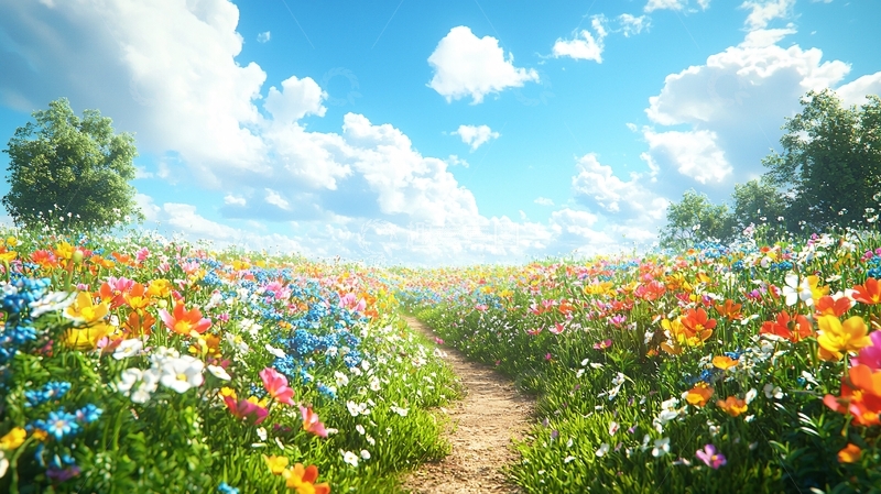 高清大图下载【趣麦麦图】阳光明媚的花海小路