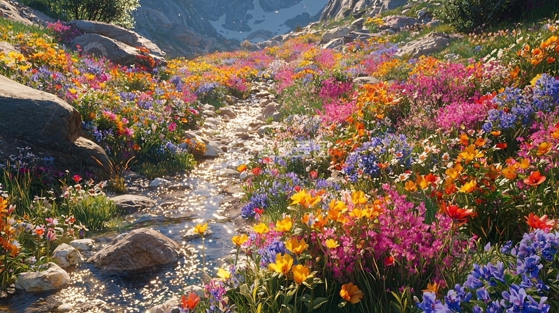 高清大图下载【趣麦麦图】高山花海溪流