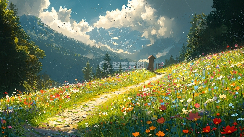 高清大图下载【趣麦麦图】山间花田小路