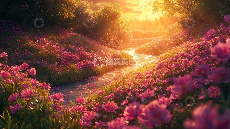 高清大图下载【趣麦麦图】阳光花海小溪