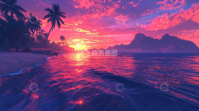 高清大图下载【趣麦麦图】热带海滩日落景色