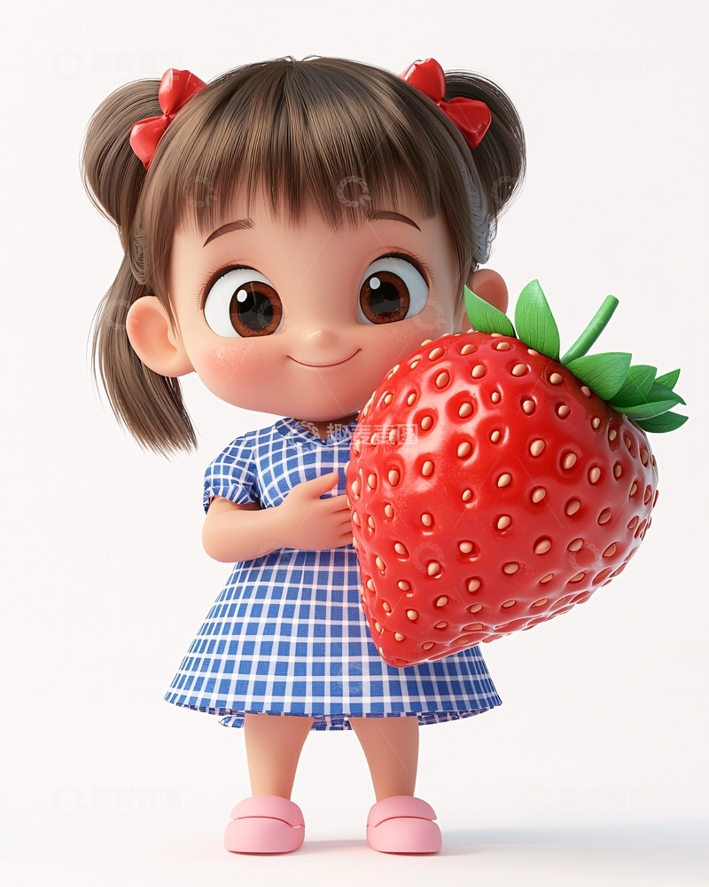 高清大图下载【趣麦麦图】可爱卡通女孩抱草莓