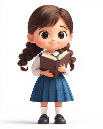 可爱卡通女孩读书