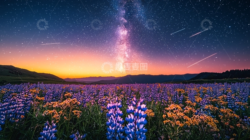 高清大图下载【趣麦麦图】星空下的紫色花海