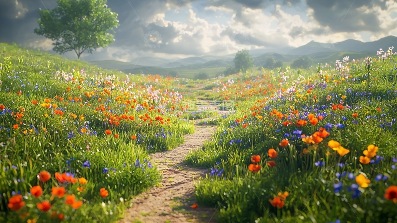 高清大图下载【趣麦麦图】春意盎然的野花田野小路