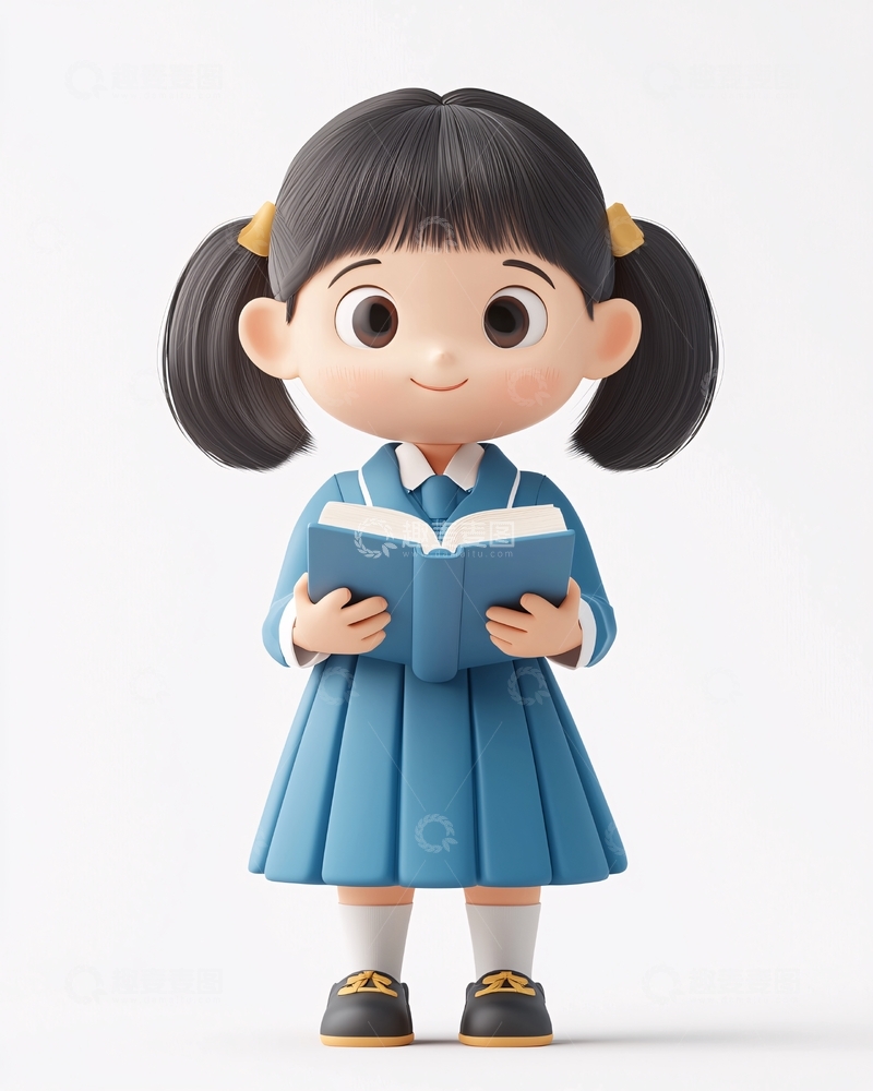 高清大图下载【趣麦麦图】可爱卡通女孩读书