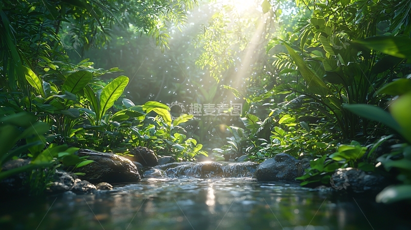高清大图下载【趣麦麦图】阳光透过雨林