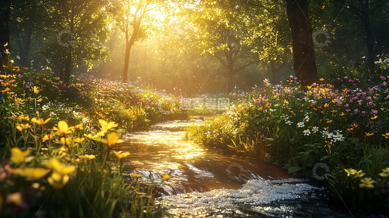 高清大图下载【趣麦麦图】阳光森林小溪