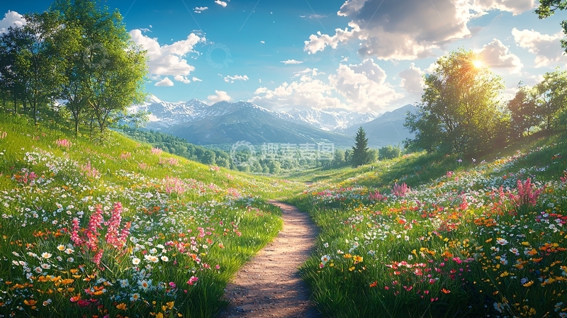 高清大图下载【趣麦麦图】阳光明媚的山间小路