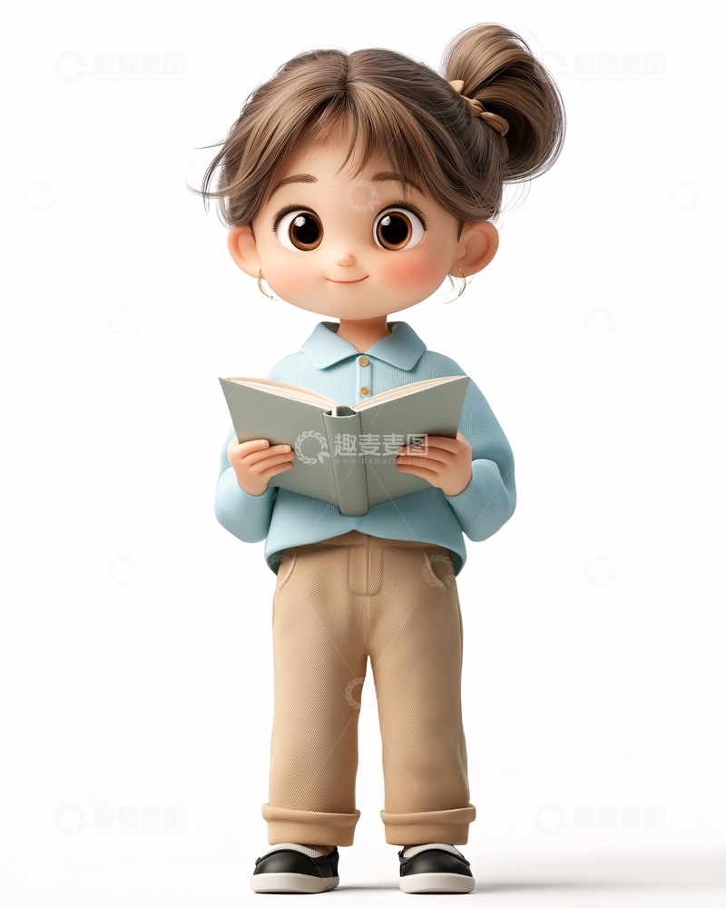 高清大图下载【趣麦麦图】可爱卡通女孩看书