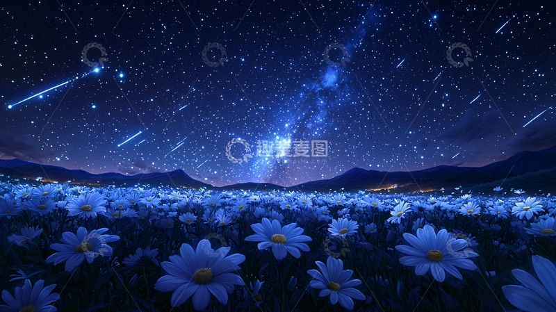 高清大图下载【趣麦麦图】星空下的蓝色花田