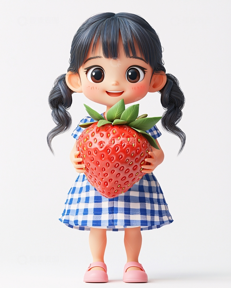 高清大图下载【趣麦麦图】可爱卡通女孩草莓