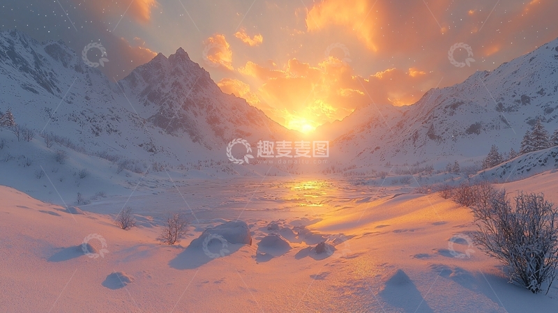 高清大图下载【趣麦麦图】雪山日落