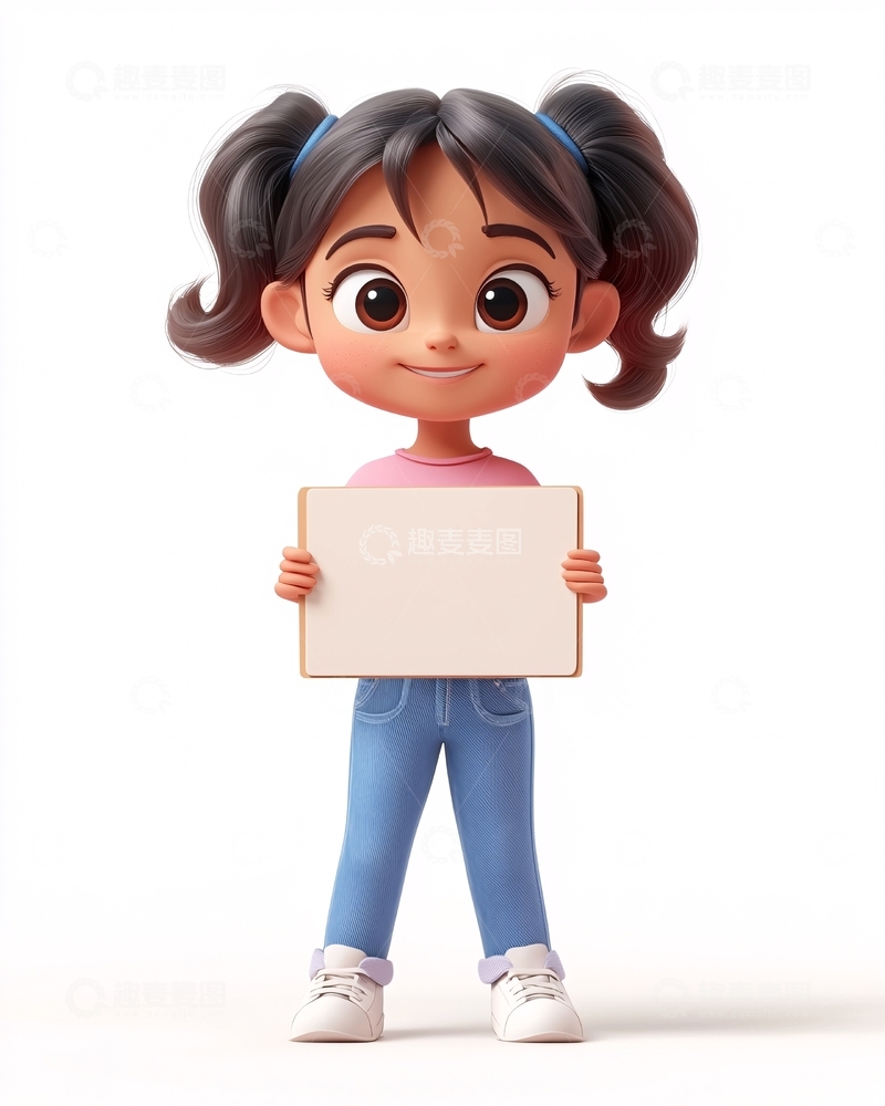 高清大图下载【趣麦麦图】可爱卡通女孩拿白板