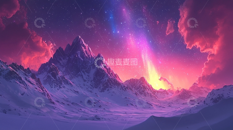 高清大图下载【趣麦麦图】梦幻雪山极光