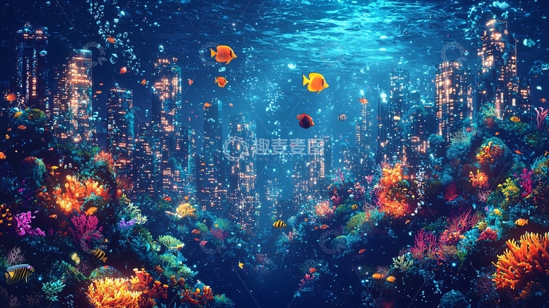 高清大图下载【趣麦麦图】海底珊瑚礁鱼群梦幻场景