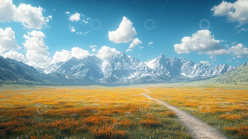 高清大图下载【趣麦麦图】阳光下的雪山草原