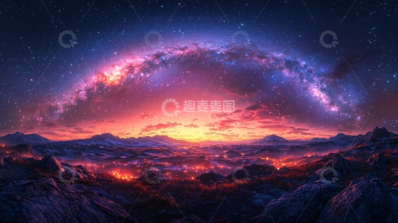 高清大图下载【趣麦麦图】梦幻星空山脉日出