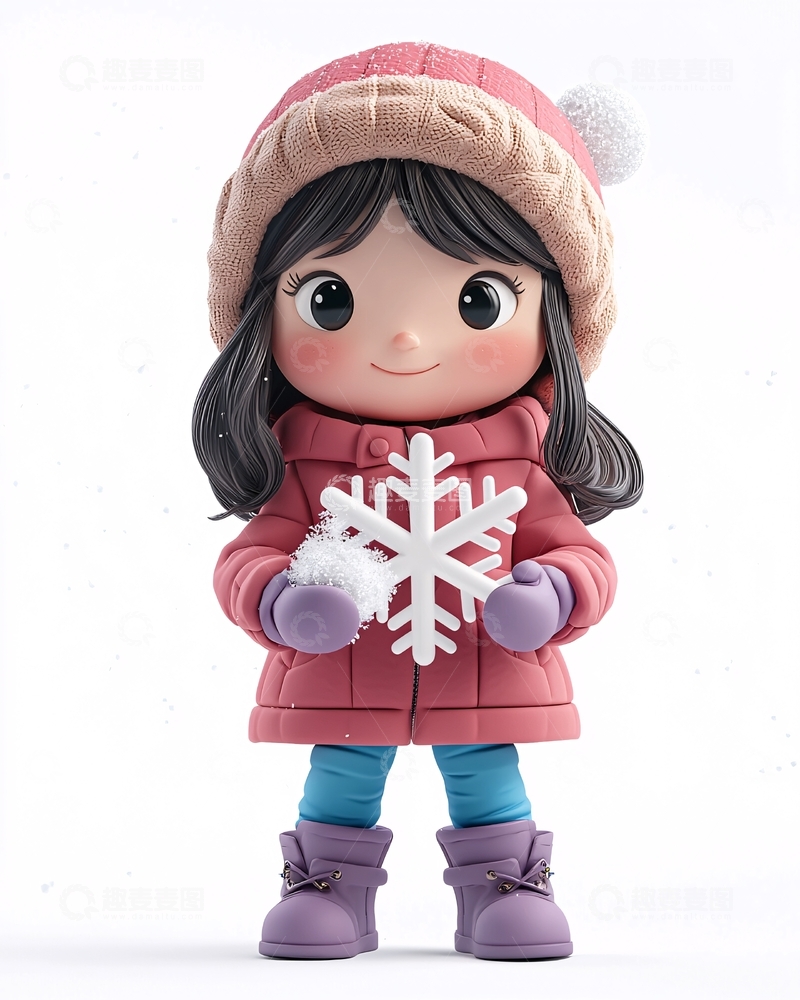 高清大图下载【趣麦麦图】可爱女孩冬天雪景