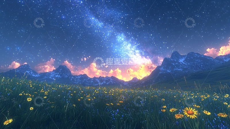 高清大图下载【趣麦麦图】星空下的花海山脉