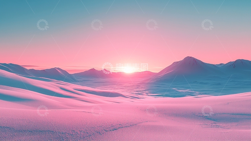 高清大图下载【趣麦麦图】粉色雪山日落