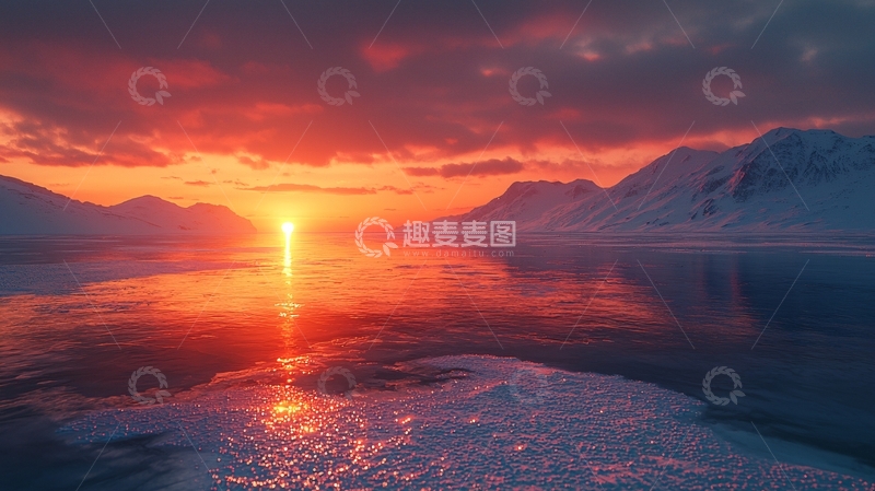 高清大图下载【趣麦麦图】极地落日雪山湖泊