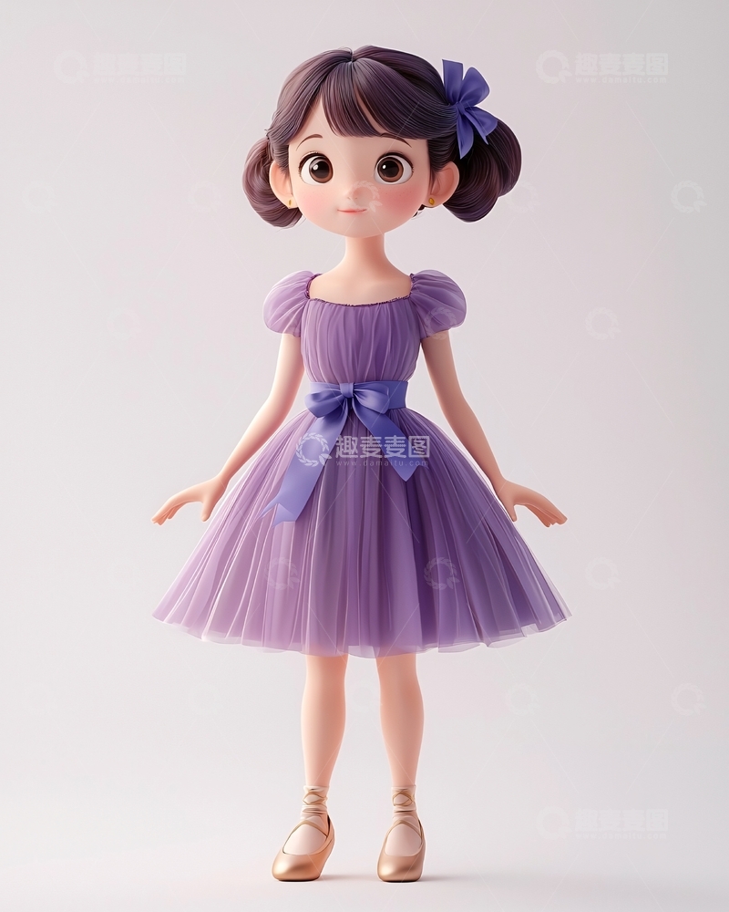 高清大图下载【趣麦麦图】可爱卡通女孩紫色蓬蓬裙