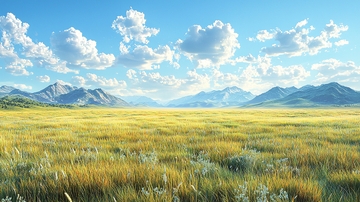 阳光明媚下的金色草原