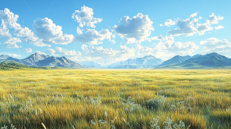 高清大图下载【趣麦麦图】阳光明媚下的金色草原