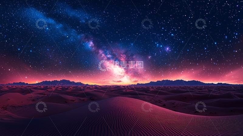高清大图下载【趣麦麦图】星空沙漠日出
