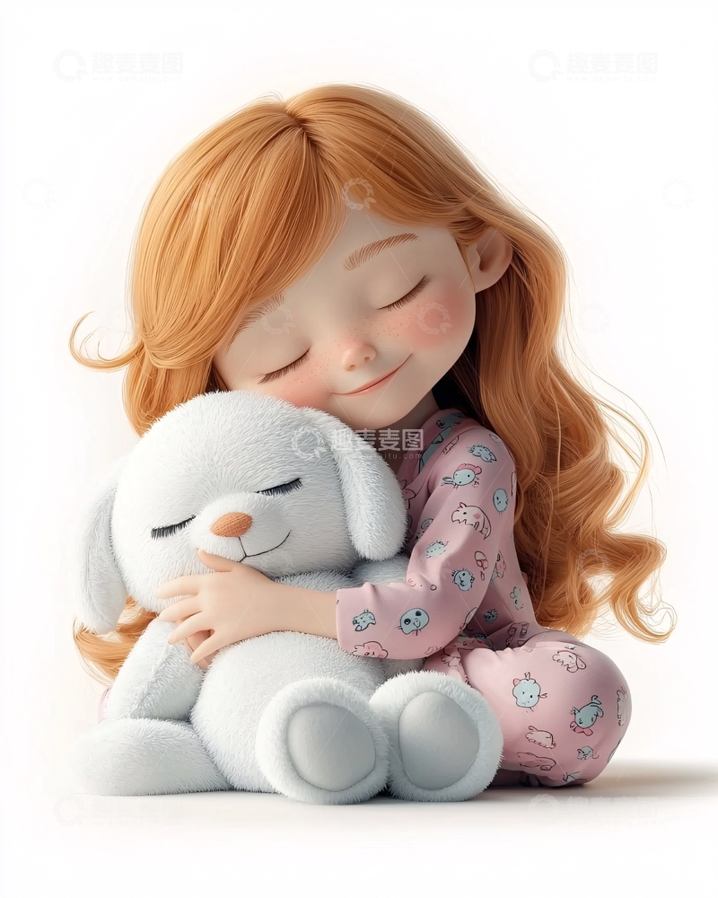 高清大图下载【趣麦麦图】红发女孩抱着毛绒玩具
