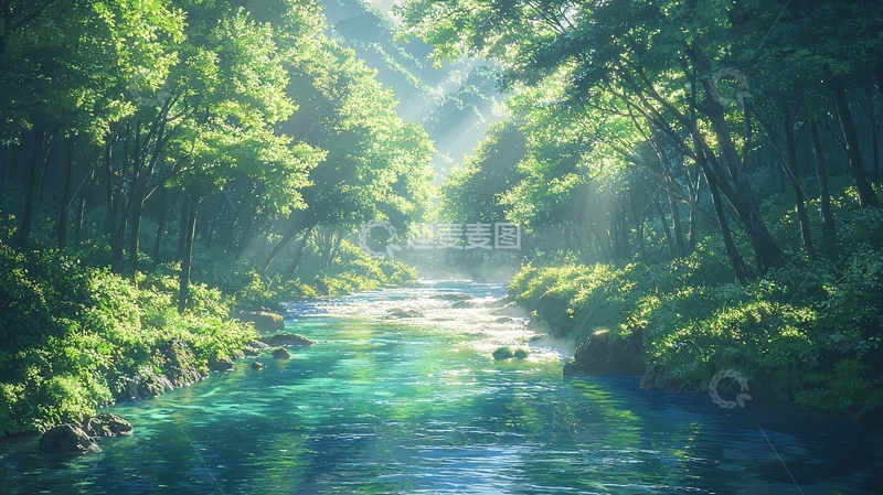 高清大图下载【趣麦麦图】阳光森林小溪