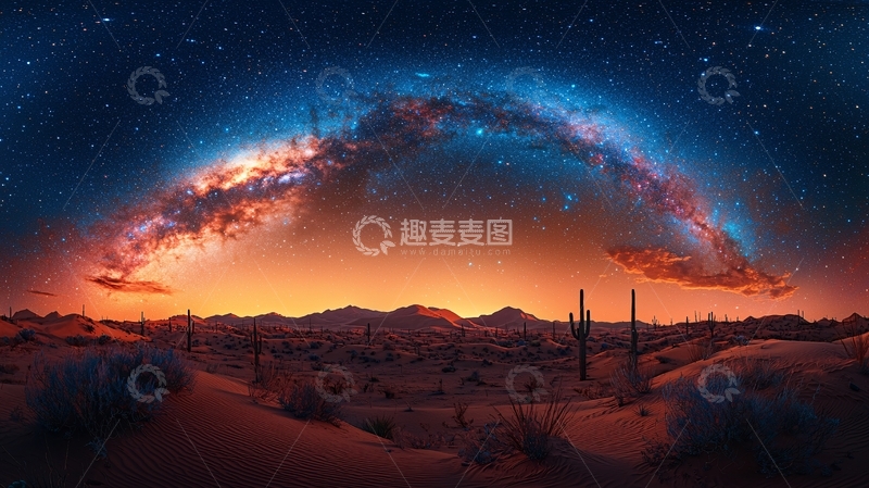 高清大图下载【趣麦麦图】沙漠中的星空银河拱桥
