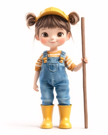 可爱卡通女孩农田