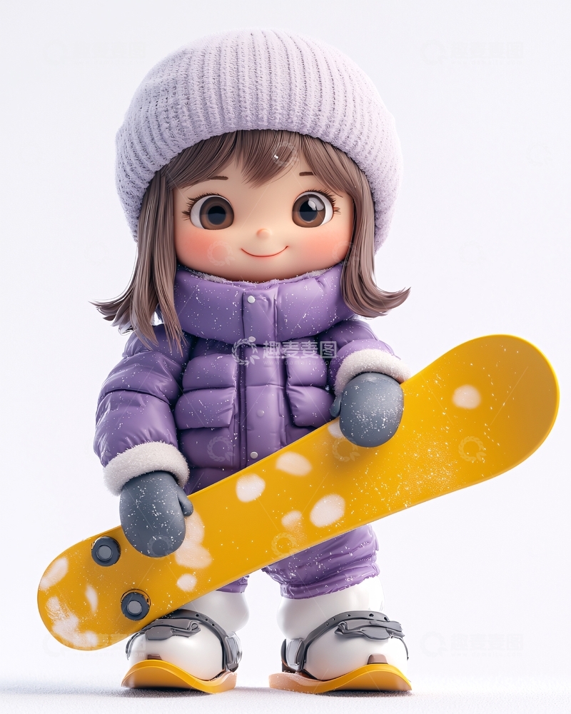 高清大图下载【趣麦麦图】可爱卡通女孩滑雪