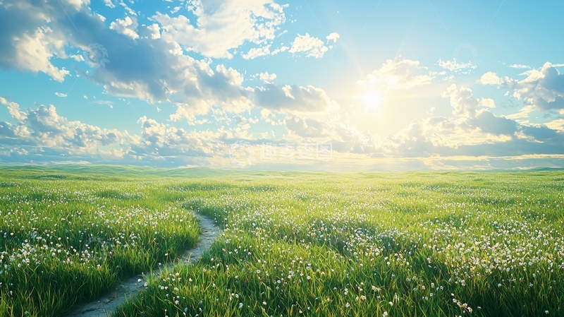 高清大图下载【趣麦麦图】阳光普照的绿色田野