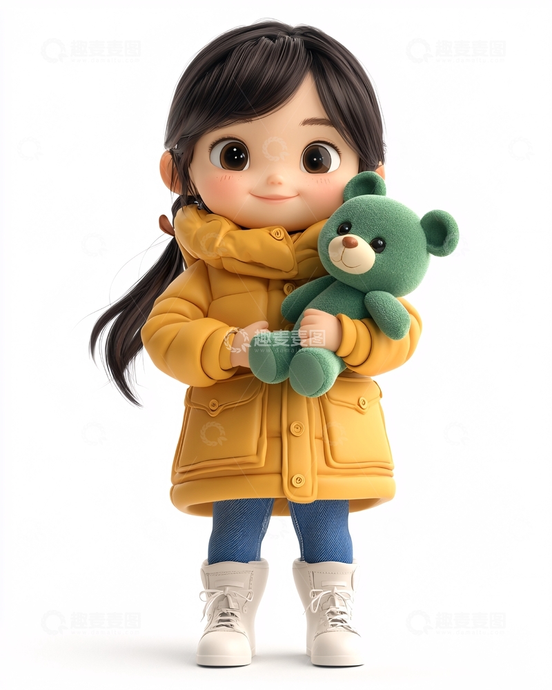 高清大图下载【趣麦麦图】可爱卡通女孩抱玩具熊