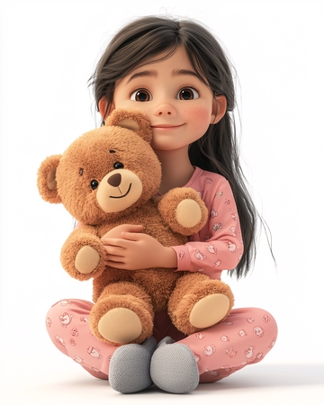 可爱女孩抱着泰迪熊