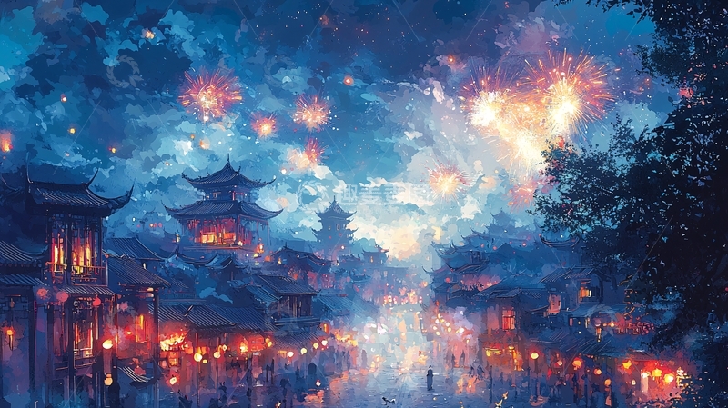 高清大图下载【趣麦麦图】梦幻古风夜景