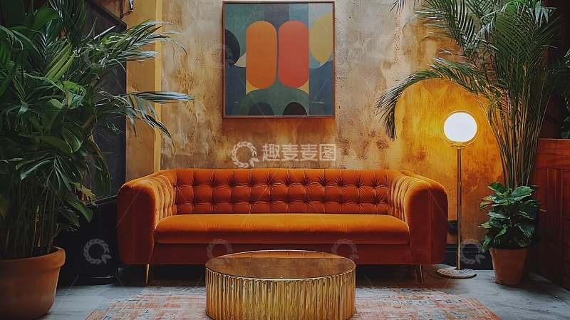 高清大图下载【趣麦麦图】复古橙色沙发
